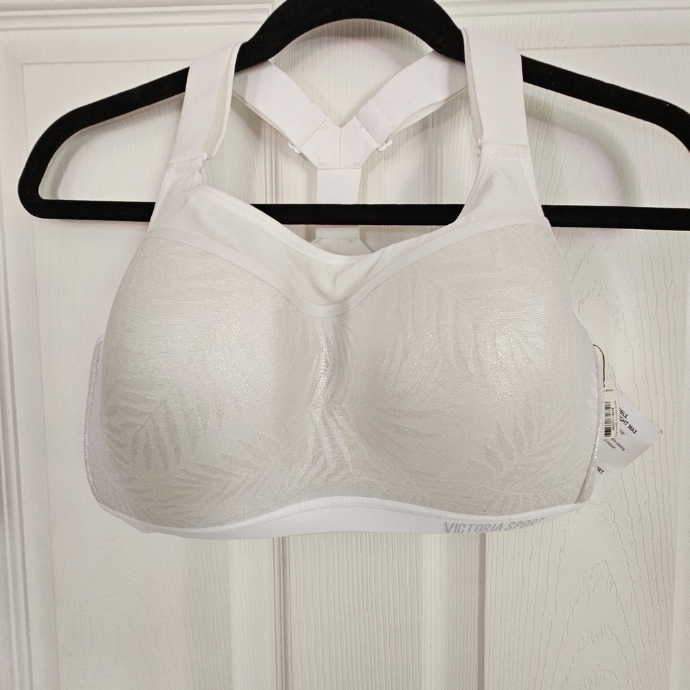 Victoria's Secret White Shimmer And Mesh Bra with Molded Cups and Racerback